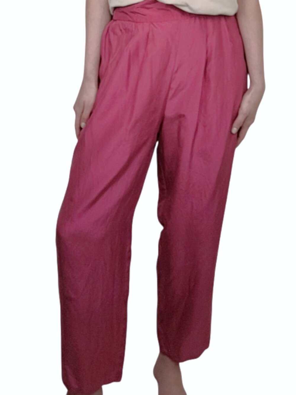 Vintage CROFT&BARROW Bold Fuchsia Pink 100% Silk Trouser Pants Medium 30" waist